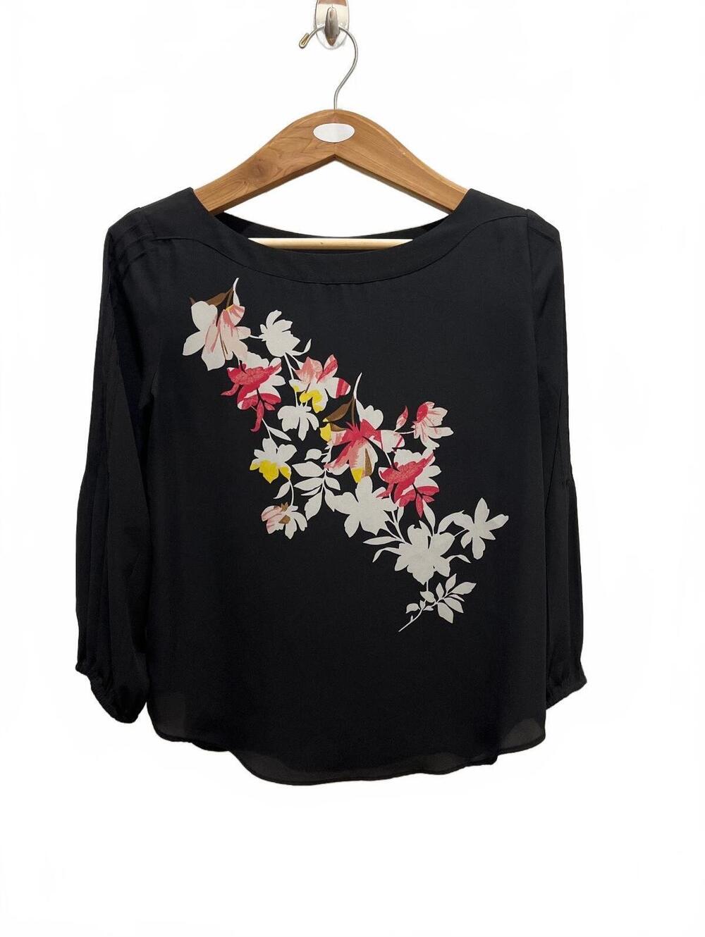 Ann Taylor Factory Black Floral Print Button-Up Blouse Size S
